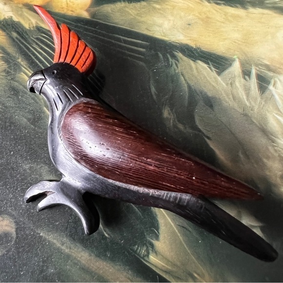 Jewellery Vintage Wooden Bird Brooch Cockatoo Parrot Retro Rockabilly - Picture 3 of 4